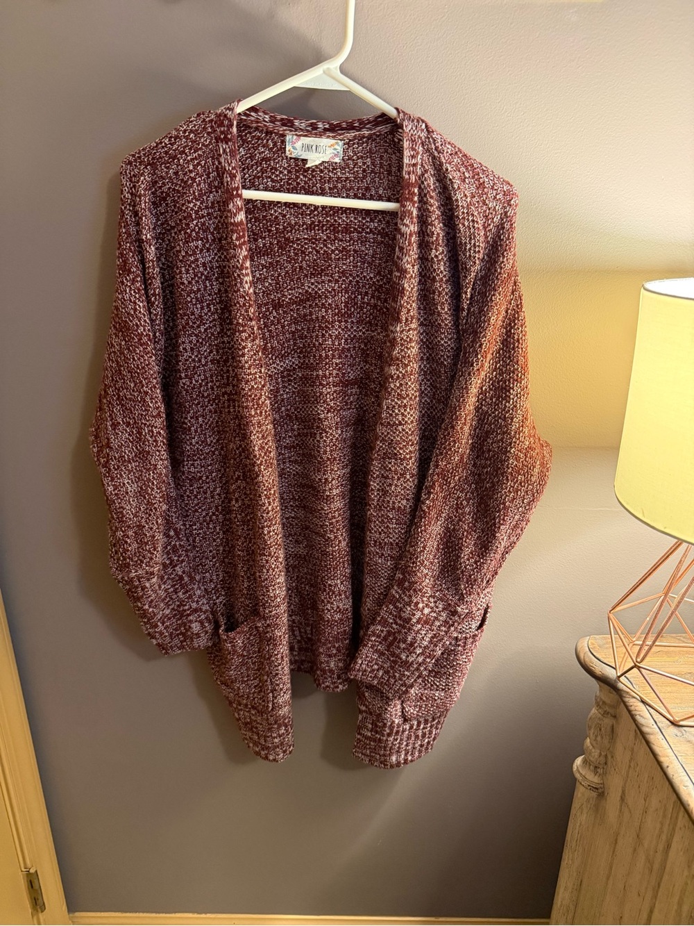 Pink Rose Open-Front Marled Cardigan - Burgundy Mix